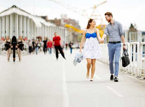 Happy Dating Couple Strolling